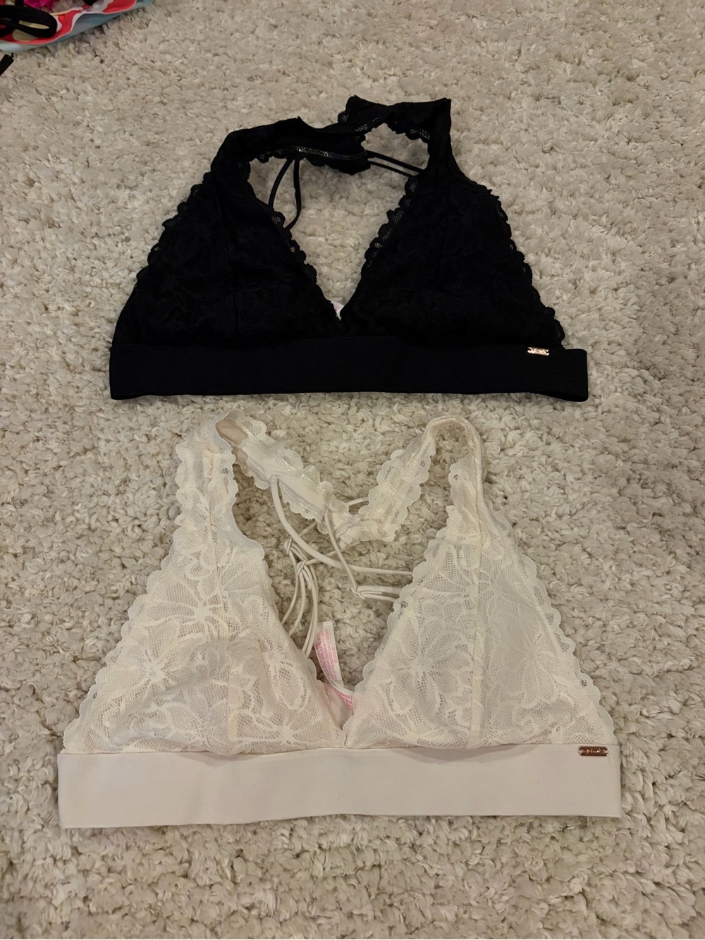 Victoria's Secret Lace Halter Bralette Set in Black & Cream
